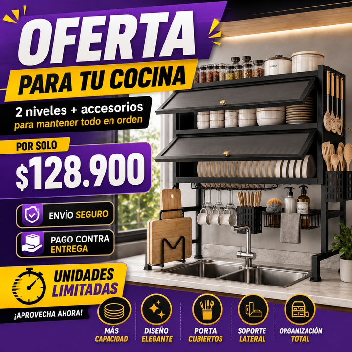 Escurridor de Platos sobre Lavaplatos de dos niveles + Accesorios